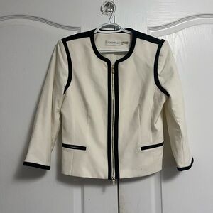 Calvin Klein Cream Zip Blazer with Black Trim